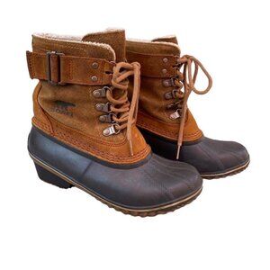 Sorel Women's Winter Fancy Lace II Boot Mid Calf Brown Black Sz 6